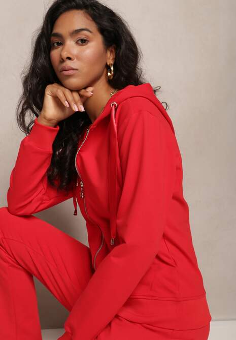 Czerwona Rozsuwana Bluza z Kapturem Lecua