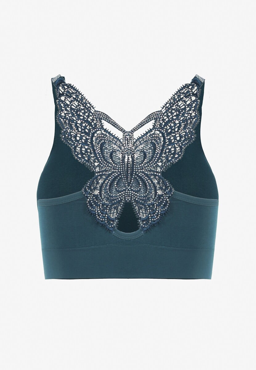 Ciemnozielony Biustonosz na Szerokich Ramiączkach z Koronką w Cyrkonie Caduria