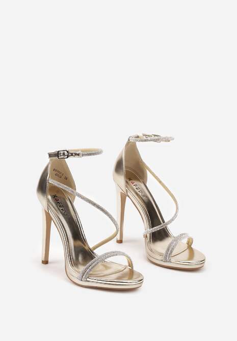 Złote Eleganckie Szpilki Sandały Zdobione Cyrkoniami Ninitila