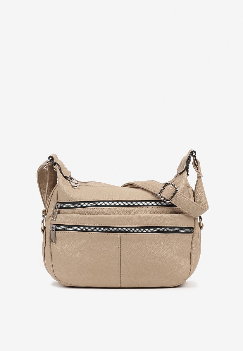 Beżowa Torebka Listonoszka z Paskiem i Suwakami Nanidira