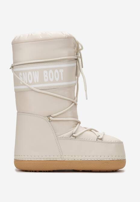 Beżowe Wsuwane Śniegowce na Platformie z Długą Cholewką Hearna