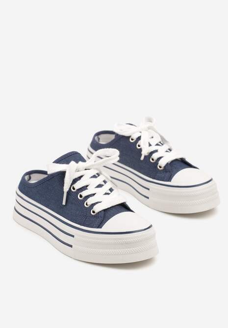 Granatowe Trampki z Niską Cholewką na Podwójnej Podeszwie Lenisna