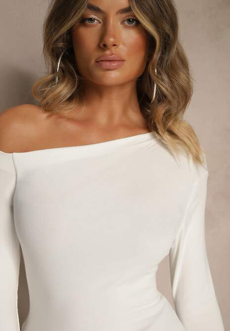 Biała Bluzka z Wiskozy z Dekoltem o Asymetrycznym Kroju Emmea