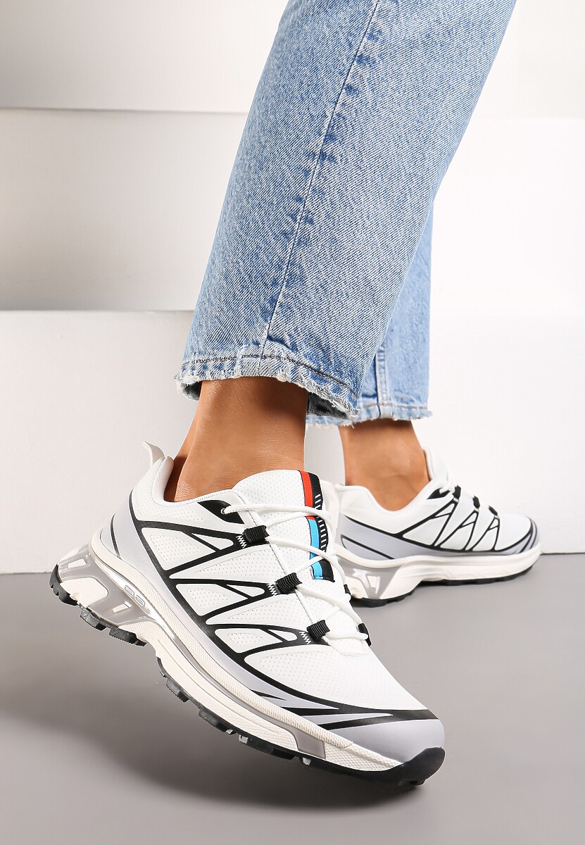 Biało-Szare Sneakersy z Ozdobnymi Wstawkami i Ściąganą Gumką Aineri