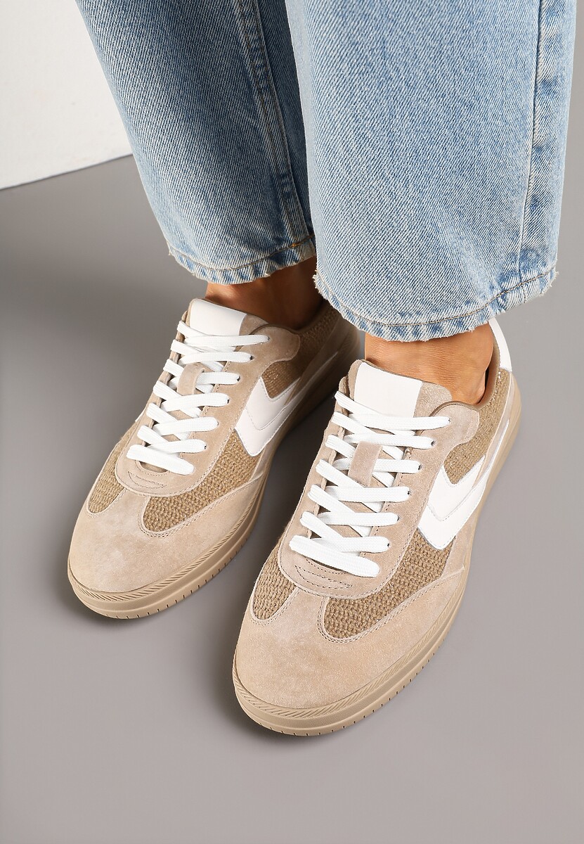 Brązowe Sneakersy ze Skóry Naturalnej w Stylu Kultowych Tenisówek Faloretia