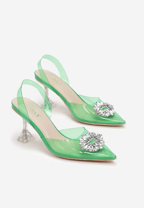 Zielone Sandały z Klepsydrową Szpilką i Transparentnym Noskiem w Szpic Frantis