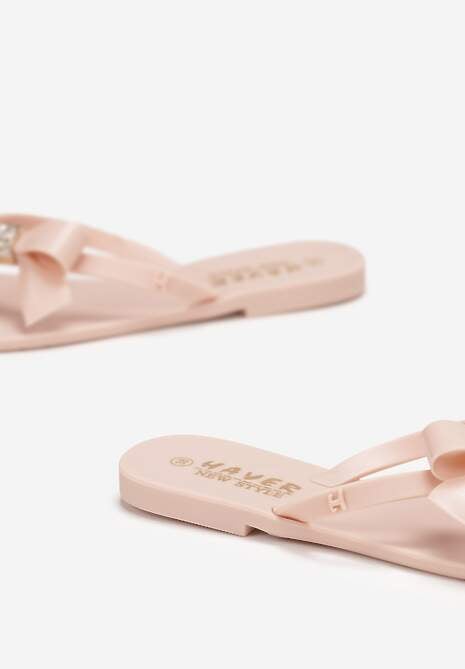 Ciemnobeżowe Japonki z Kokardką i Cyrkoniami Marthime