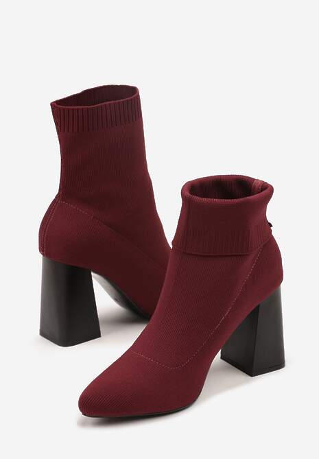 Bordowe Botki Vices na Słupku o Geometrycznym Kształcie i Elastyczną Cholewką Falessea