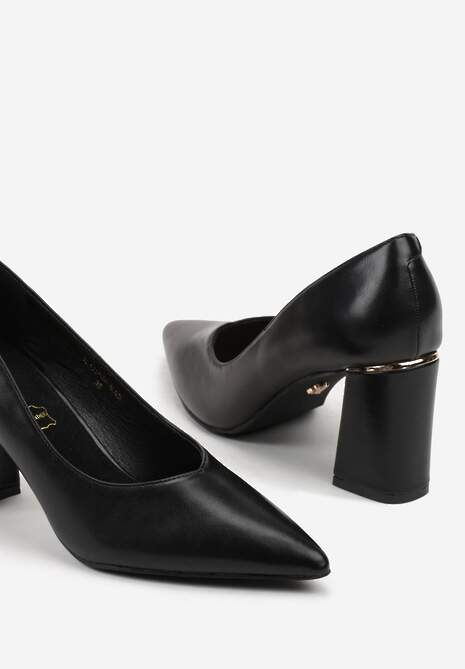 Czarne Czółenka Vices na Geometrycznym Słupku ze Skórzaną Wkładką Modvire