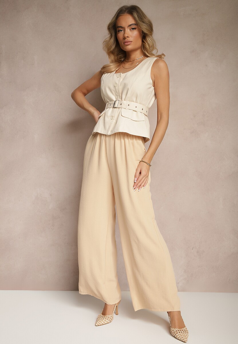 Niebieskie Szerokie Spodnie Typu Palazzo High Waist Araneira