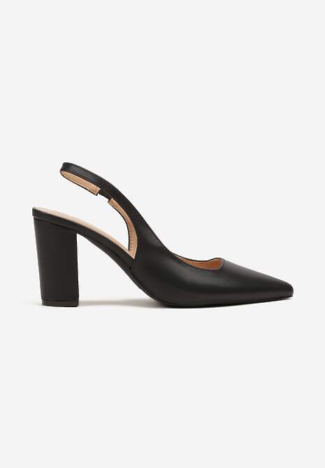 Czarne Sandały na Słupku Slingback Halatia