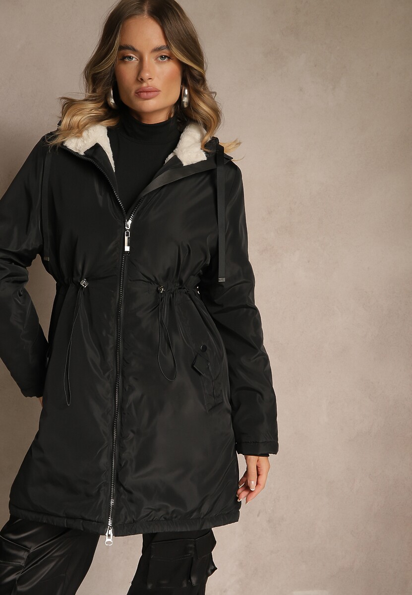 Ciemnobeżowa Kurtka Parka w Stylu Casual Ocieplana Futerkiem Olleania