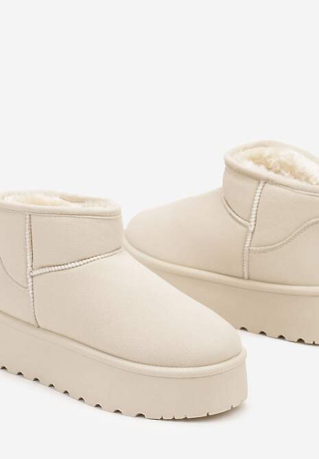 Beżowe Śniegowce na Platformie Ocieplane Futrem Saiveen