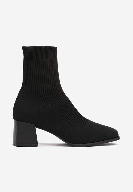 Czarne Botki za Kostkę z Elastycznego Materiału na Geometrycznym Słupku Aidara