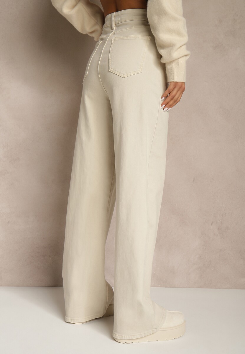 Beżowe Jeansy Szerokie Phririope