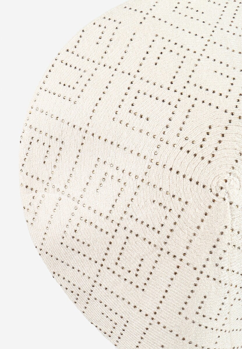 Jasnobeżowa Czapka Beret z Geometrycznym Wzorem z Cyrkoniami Holindia