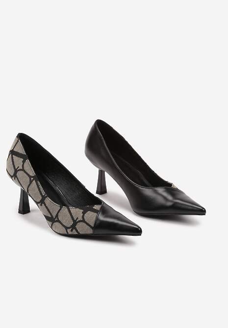 Czarne Czółenka Ozdobione Geometrycznym Motywem Erinia