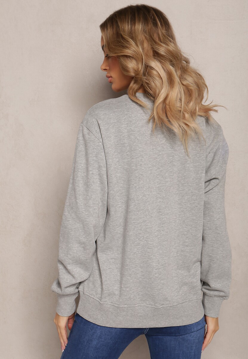 Szara Bawełniana Bluza w Melanż o Oversizowym Fasonie Jeustena