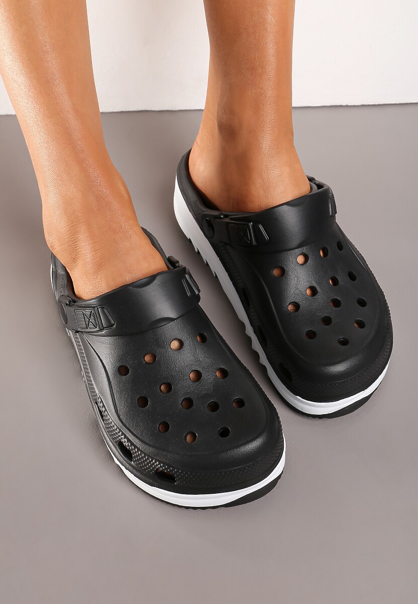 Czarne Klapki Klapki na Grubej Podeszwie z Pianki Ozdobione Wycięciami Zoliana