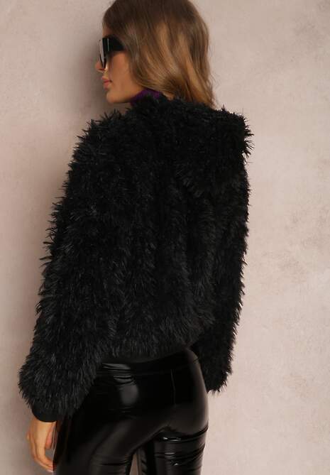 Czarna Kurtka Wełniana z Kapturem Makil