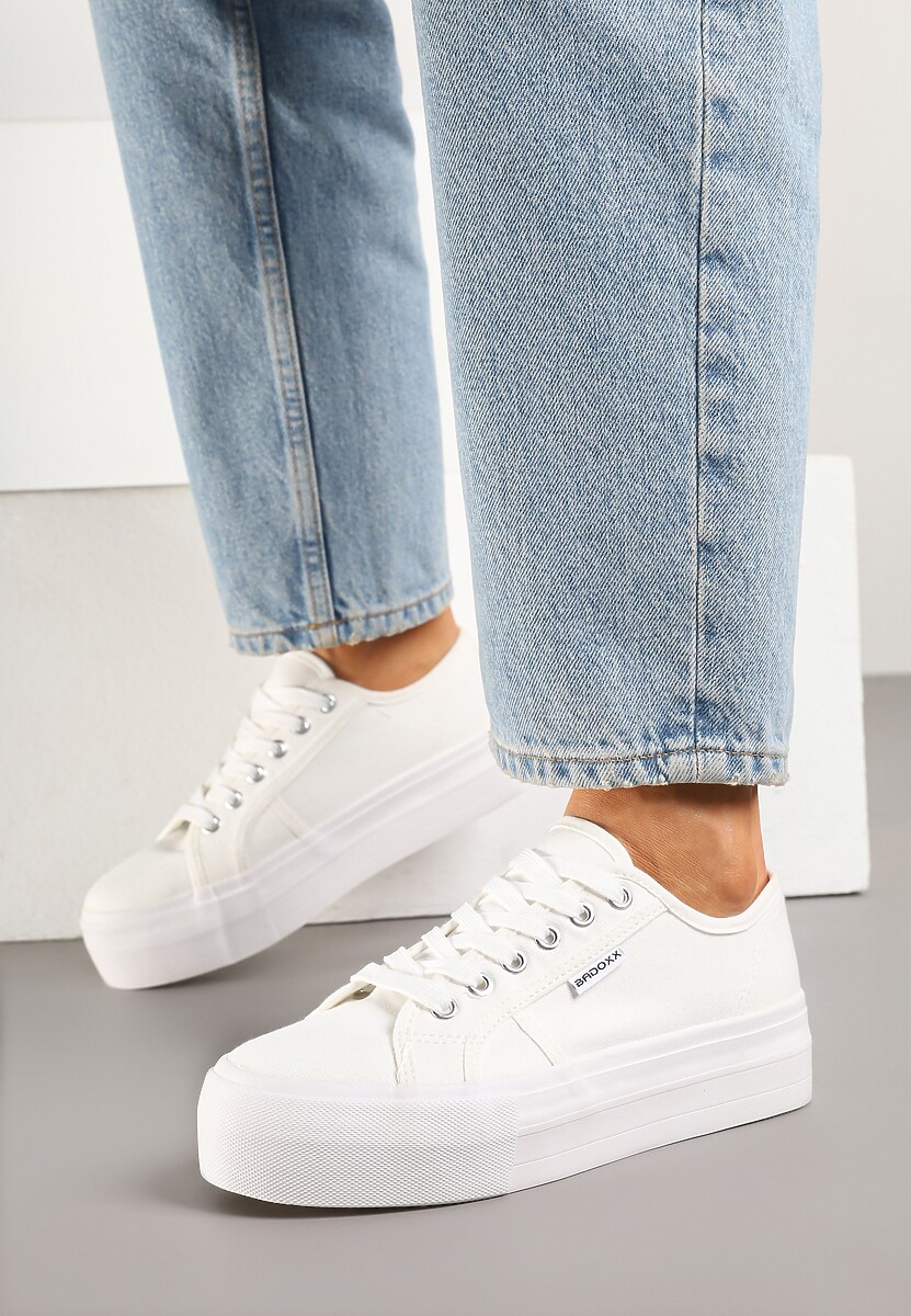 Białe Basicowe Trampki na Platformie Mailiselle