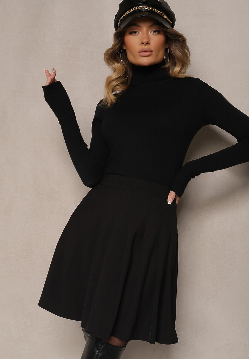 Beżowa Spódnica z Wiskozą o Rozkloszowanym Kroju z Plisami i Gumką w Pasie w Stylu Preppy Iliola