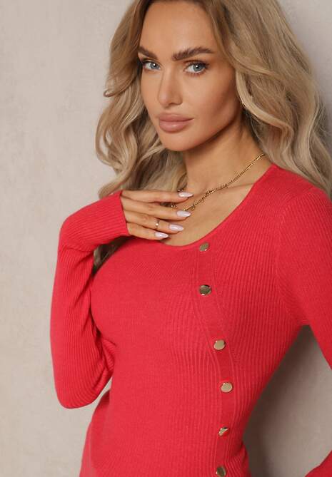 Czerwony Sweter z Wiskozą Ozdobiony Metalicznymi Aplikacjami Malittia