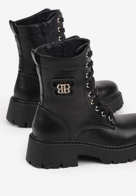 Czarne Botki Workery VICES z Metalicznym Zdobieniem na Cholewce Cevea