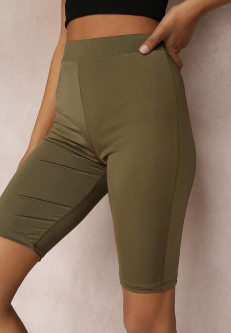 Zielone Dopasowane Szorty Biker z Gumką w Talii Netisa