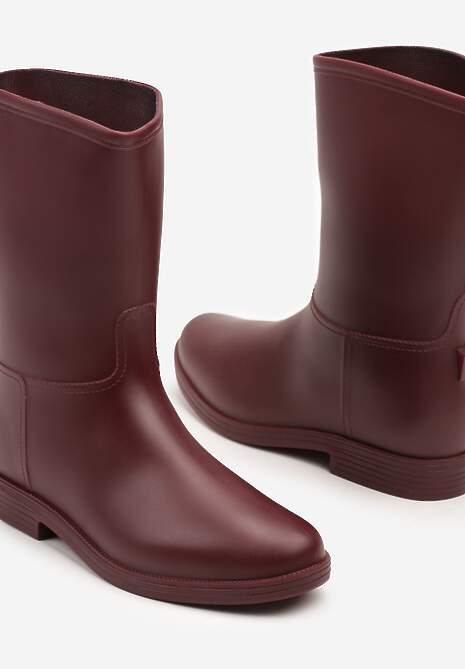 Bordowe Eleganckie Kalosze z Ozdobnym Przeszyciem Lenrisa