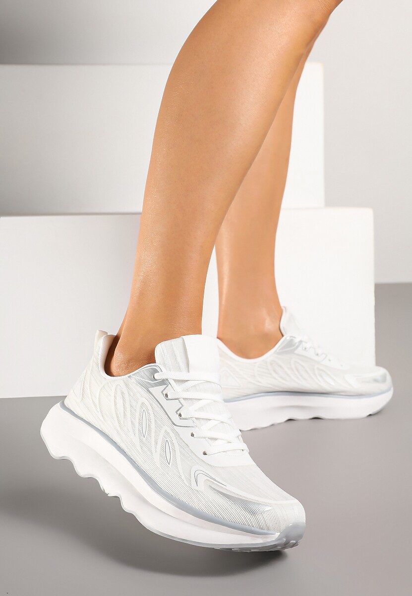 Białe Sneakersy na Podeszwie z Pianki Zdobione Geometrycznymi Detalami Ulianavia