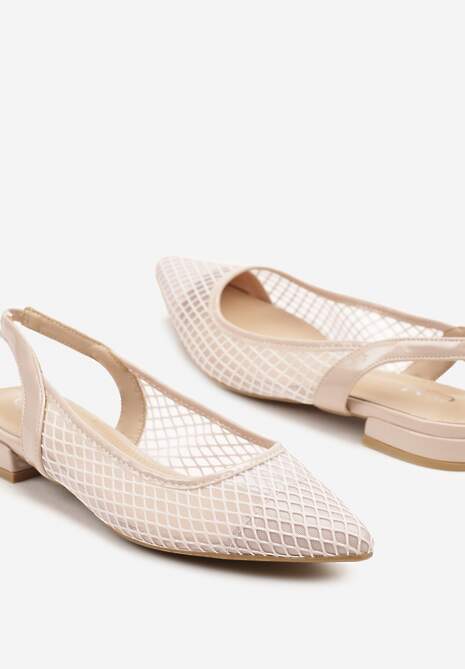 Beżowe Sandały Typu Slingback z Siateczkową Cholewką Gallevia