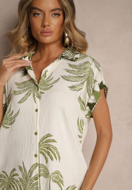 Zielona Sukienka Oversize z Wiskozą o Koszulowym Kroju Folavira