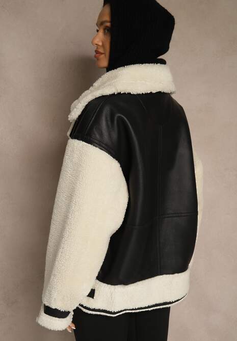 Czarno-Biała Kurtka Ramoneska z Futerkiem Mysteri