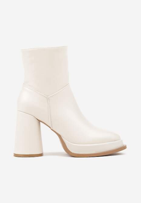 Beżowe Casualowe Botki na Platformie i Słupku z Dopasowaną Cholewką Rialen