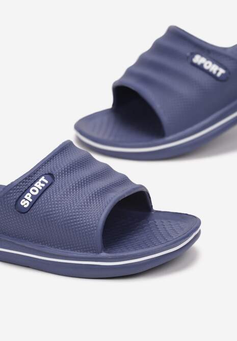 Granatowe Klapki Basenowe z Szerokim Paskiem Sayeh
