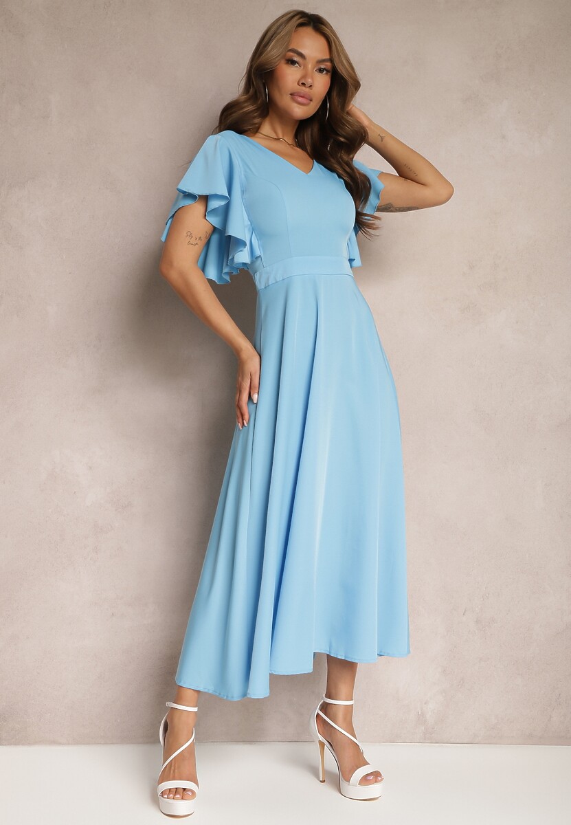 Czerwona Sukienka o Rozkloszowanym Kroju z Falbanami Bouchard