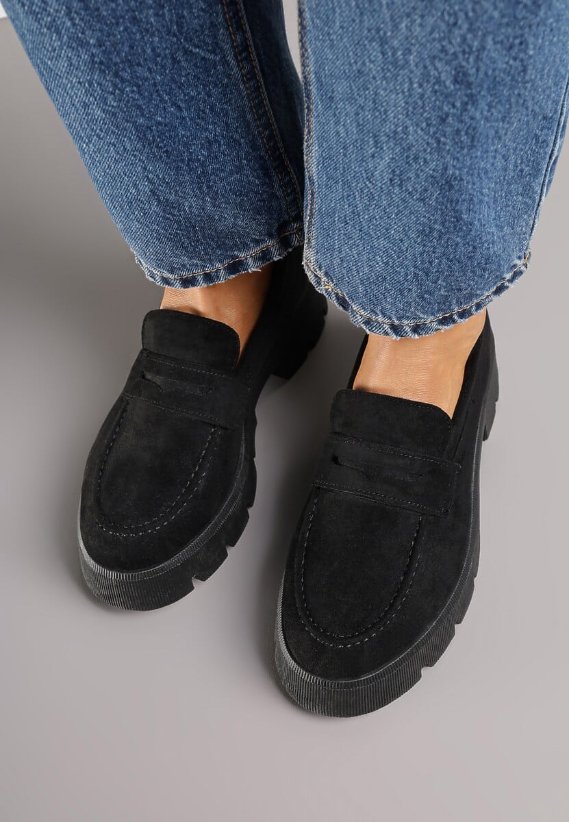 Czarne Mokasyny na Grubej Podeszwie z Protektorem Misal