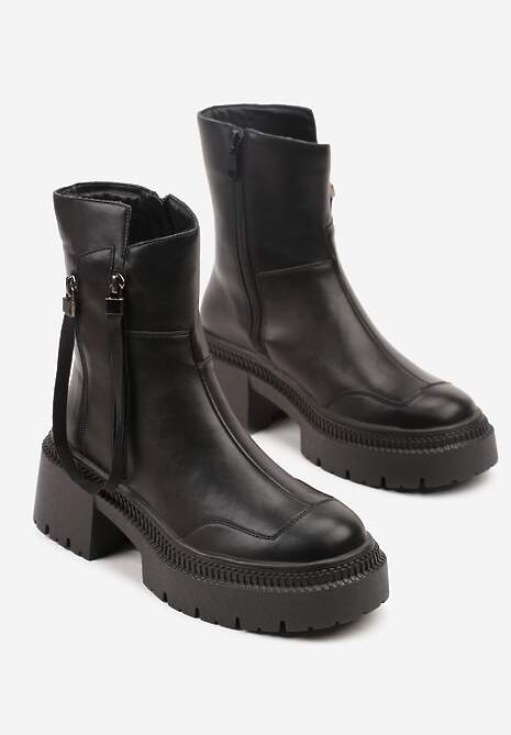 Czarne Botki Vices Ozdobione Tasiemką Rotine