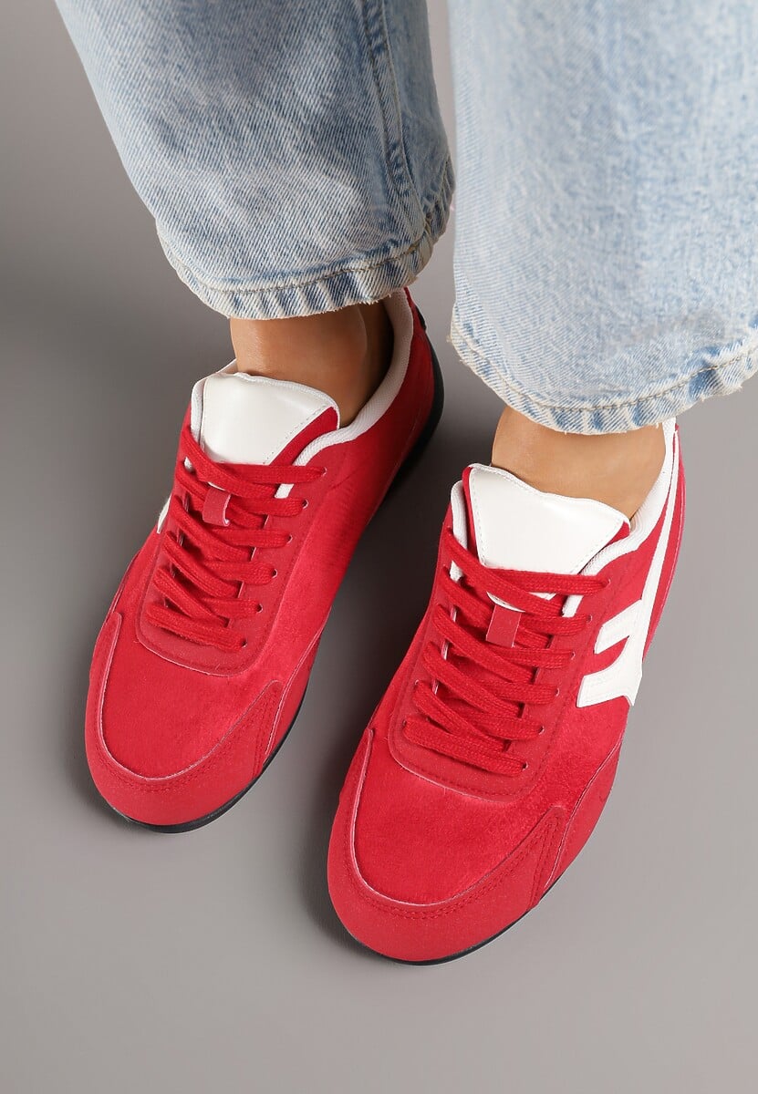 Czerwone Sneakersy z Geometrycznym Motywem Arpolia