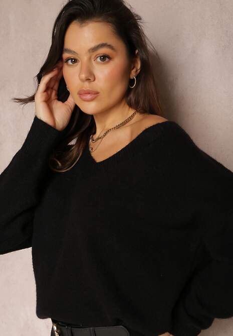 Czarny Sweter z Wiskozy Oversize Conime