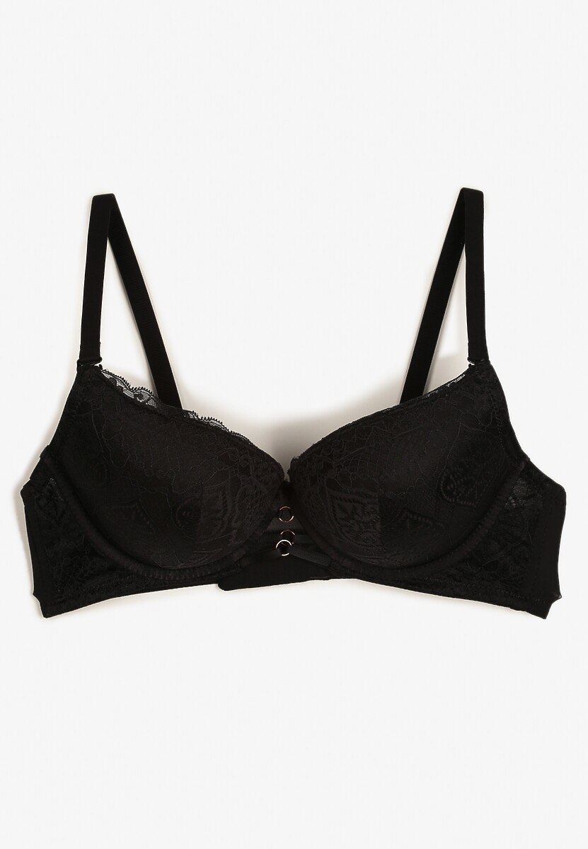 Czarny Elegancki Biustonosz Miseczka C z Koronką i Zapięciem na Haftki Mairiel