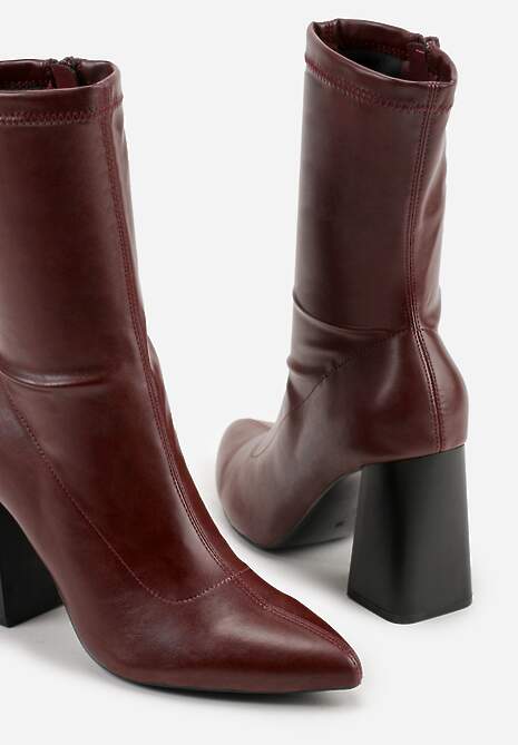 Bordowe Przylegające Botki Vices na Słupkowym Obcasie Nevitte