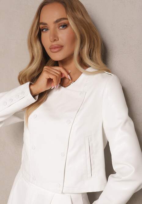Biała Kurtka w Stylu Ramoneski z Guzikami Sesiloria
