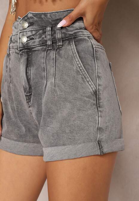 Szare Szorty Denimowe High Waist z Bawełny Pemorea