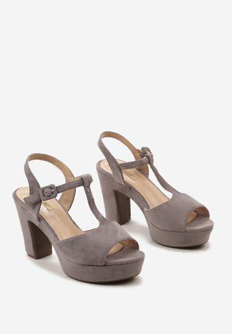 Szare Sandały Zapinane na Sprzączkę na Słupku i Platformie Incara