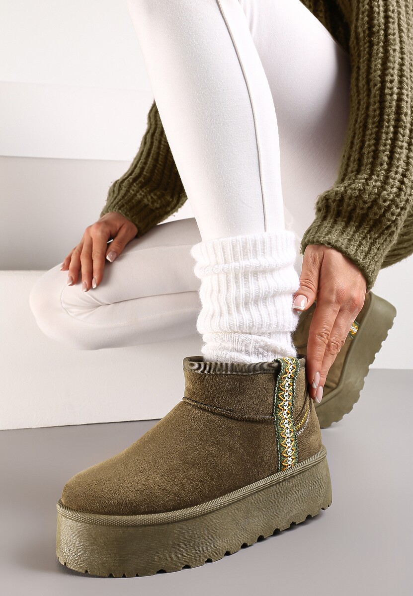 Czarne Śniegowce na Wsuwanie z Ozdobnym Paskiem i Grubą Podeszwą Veonli