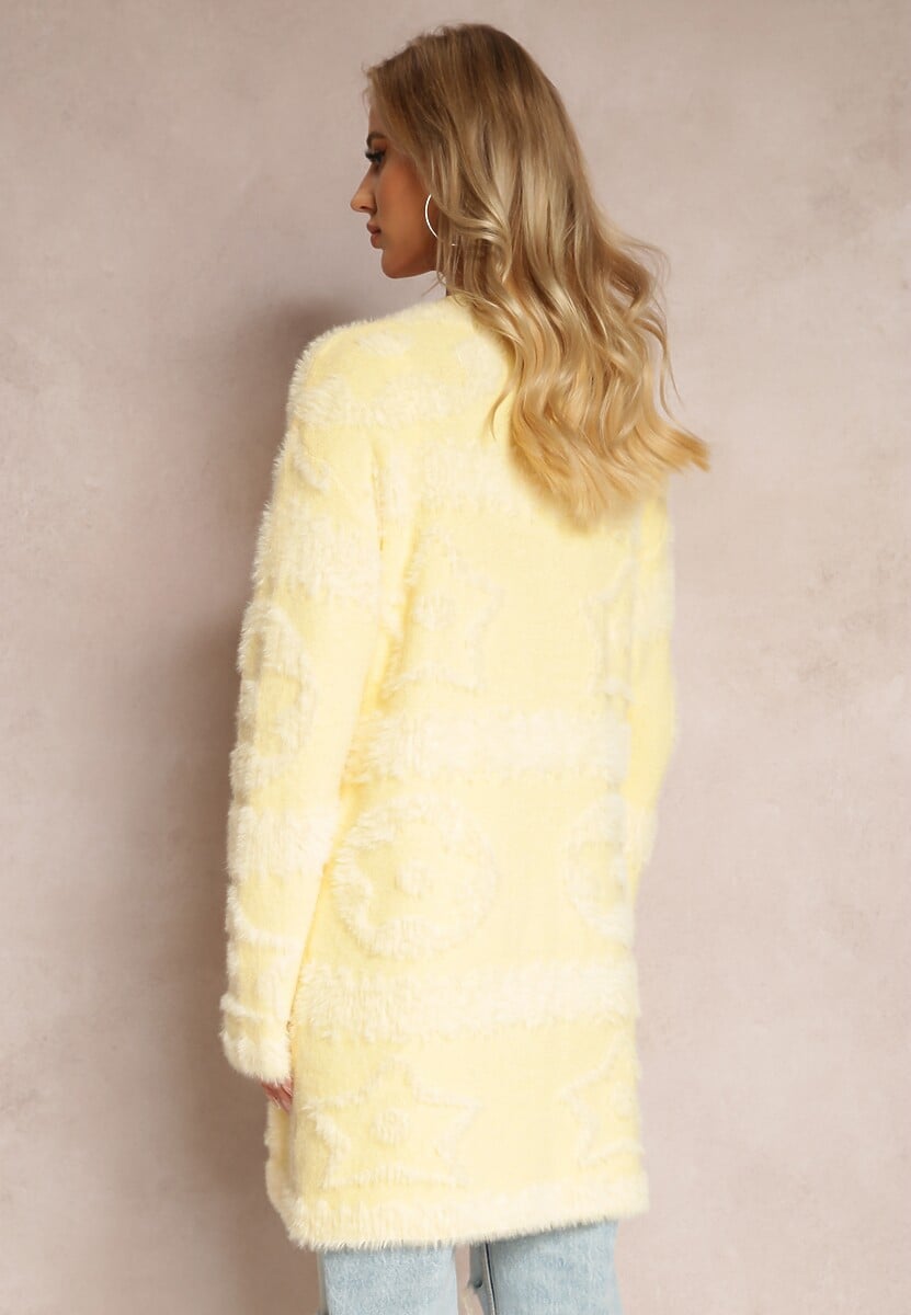 Żółty Długi Kardigan Puszysty Aborra