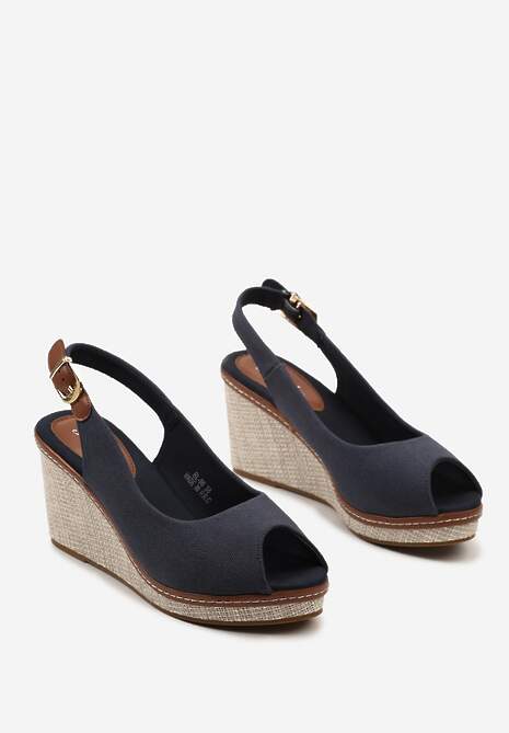 Granatowe Sandały na Koturnie z Otwartym Noskiem Charllisa