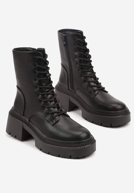 Czarne Botki Workery Vices na Platformie z Metaliczną Aplikacją Violosa